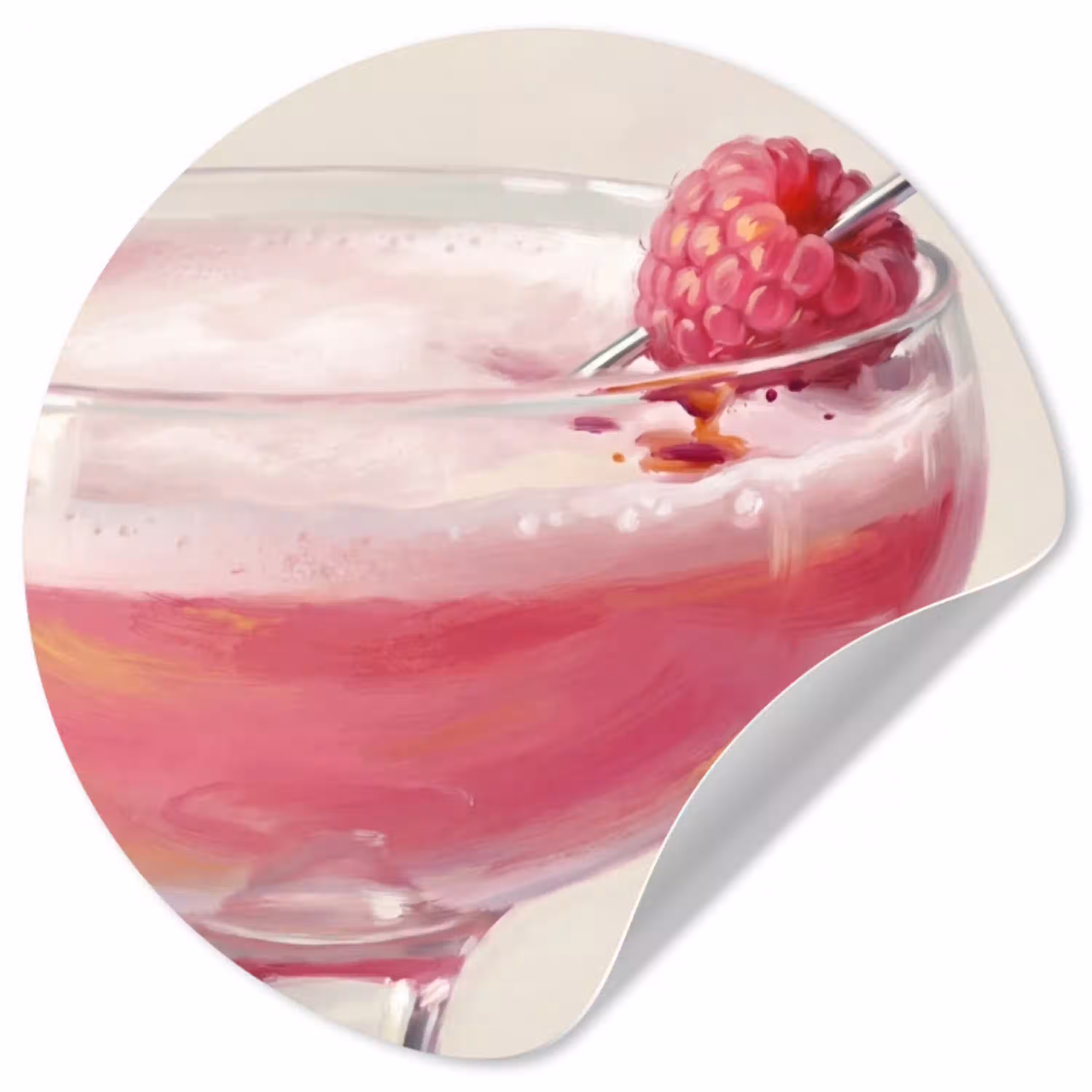 Cocktail - Framboos - Drank - Modern - Roze Wandcirkel behangsticker klein -3d