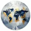Wereldkaart - Blauw - Abstract Wandcirkel plexiglas klein -3d