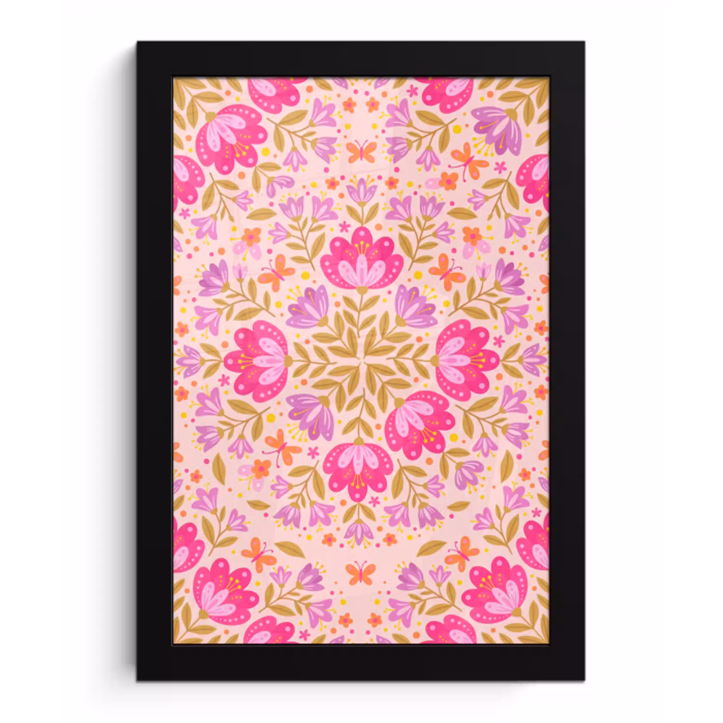 Bloemen - Patroon - Natuur - Abstract - Roze fotolijst zwart zonder passe partout klein -3d