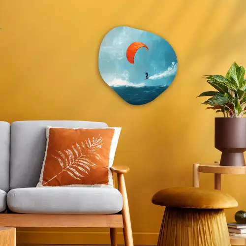 Kitesurfer - Oranje - Zee - Lucht Wandcirkel Organisch Forex 3mm klein -sfeer4