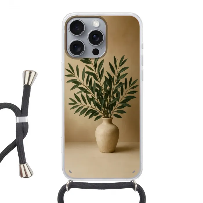 Vaas - Olijftakken - Bladeren - Beige Hoesje iPhone 16 Pro Max met koord klein -3d