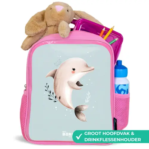 Beige dolfijn in blauw water Kinderrugzak - Roze middel -inhoud_NL