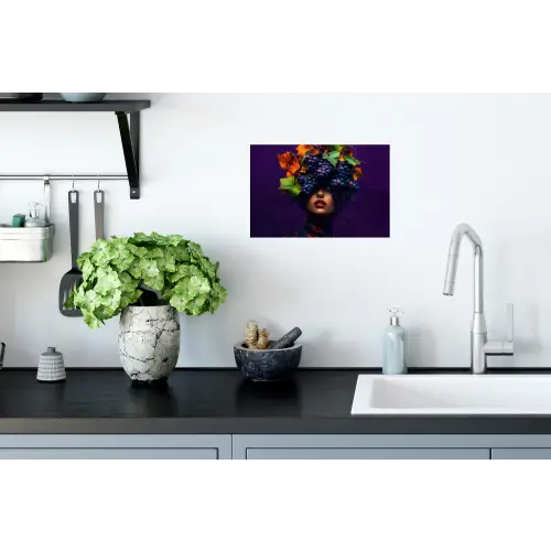 Vrouw - Paars - Druiven Muursticker klein -keuken
