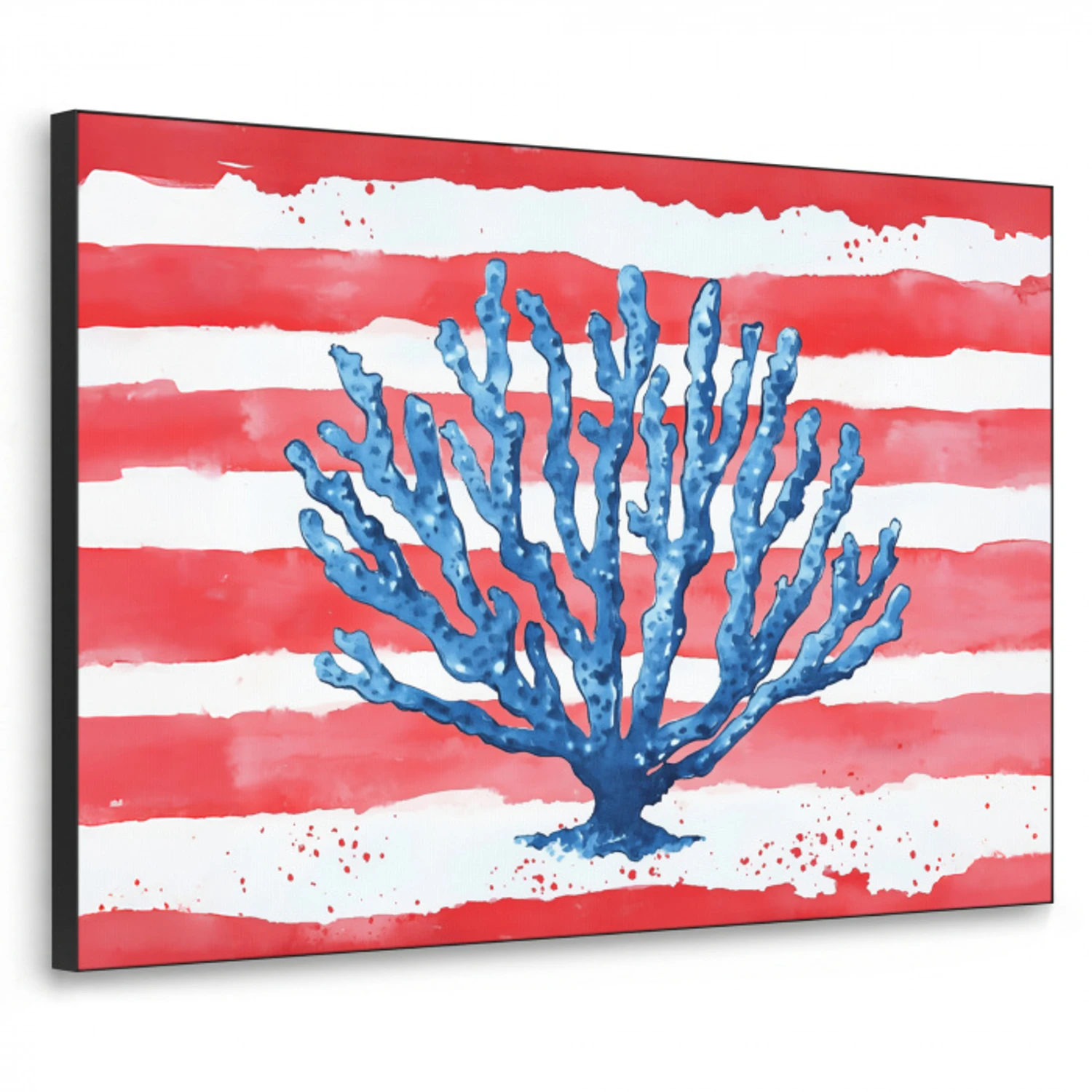 Koraal - Verfstructuur - Rood - Blauw Textielframe zwart klein -3d