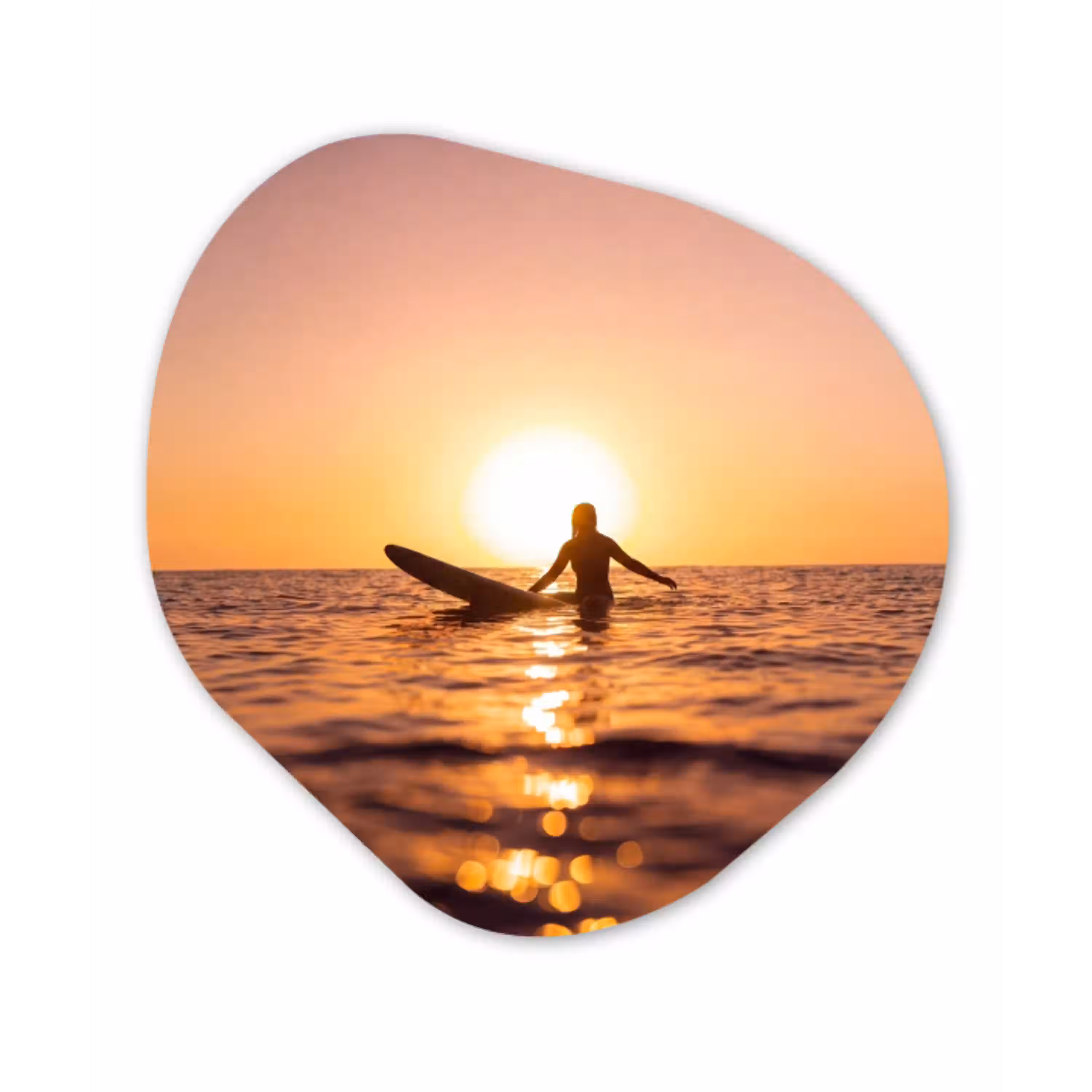 Persoon - Surfen - Zonsondergang - Zee - Oranje Wandcirkel Organisch Forex 3mm klein -3d