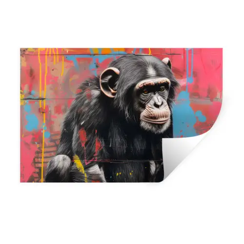 Graffiti - Chimpansee - Dieren - Street art - Banksy Muursticker klein -3d