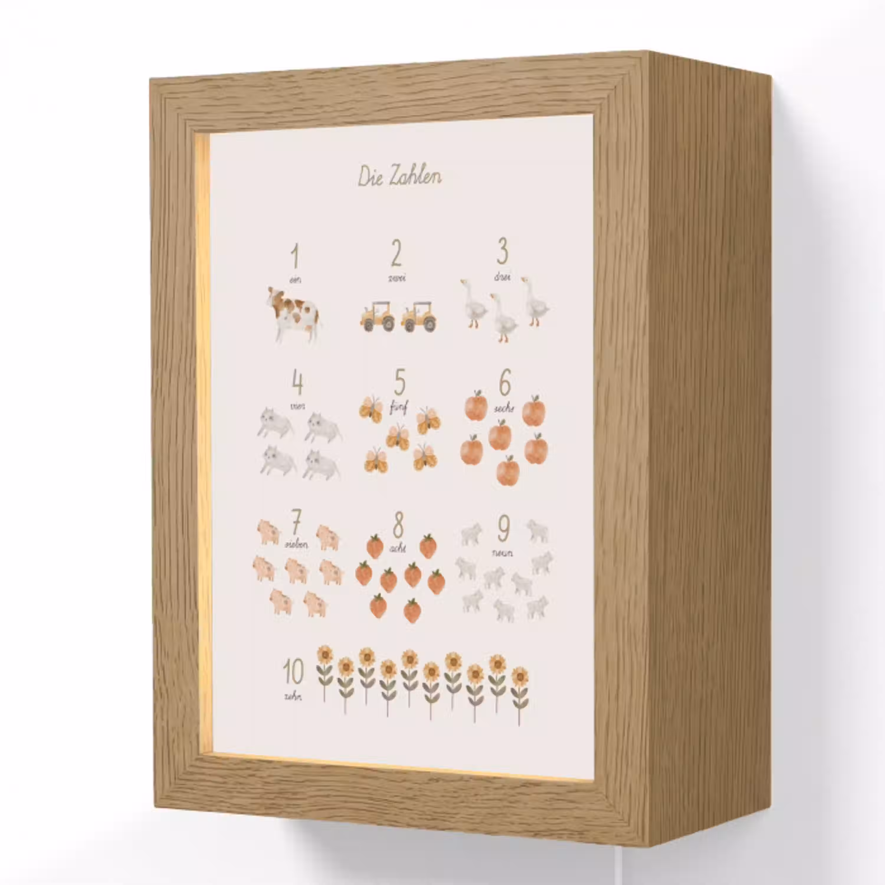 Educatief - Leren tellen - Beige - 1-10 - Boerderij Light Box met kabel (Wandlamp kind) klein -3d