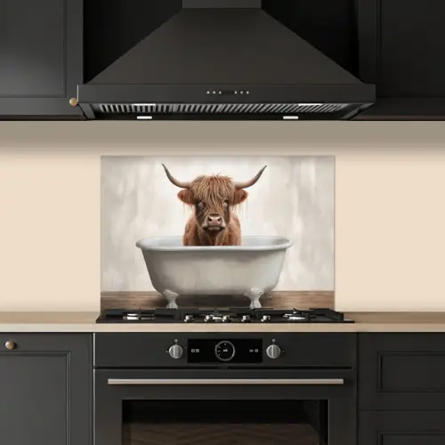 Schotse hooglander - Bad - Badkamer - Badkuip - Bruin - Horens keuken achterwand spatscherm klein -sfeer1