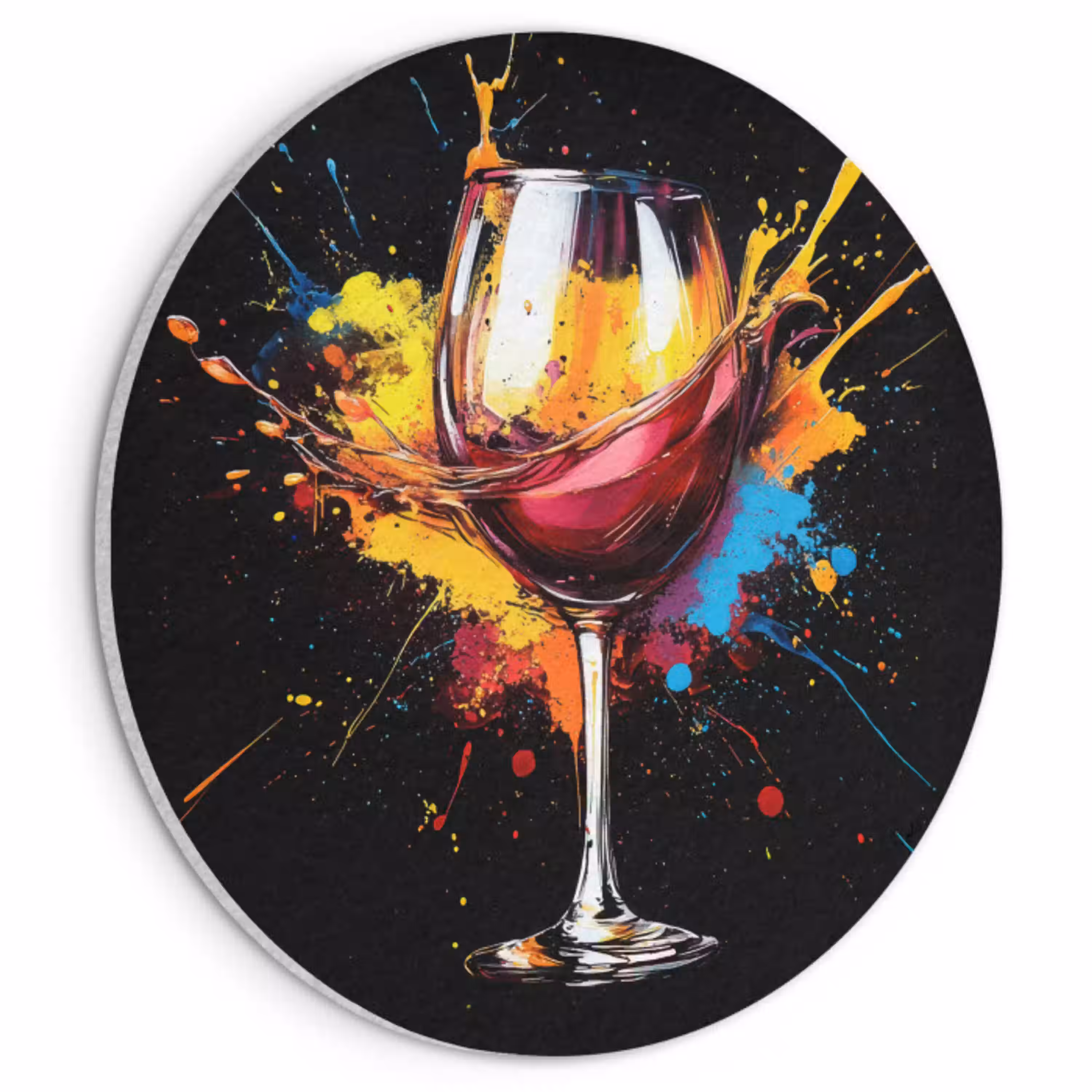 Wijn - Glas - Graffiti - Borrel - Rood - Verf Akoestische PET Vilt - Rond klein -3d