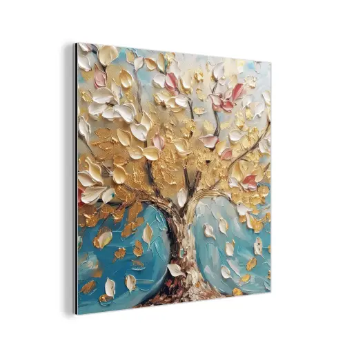 Boom - Blauw - Goud - Abstract - Modern aluminium wit klein -3d