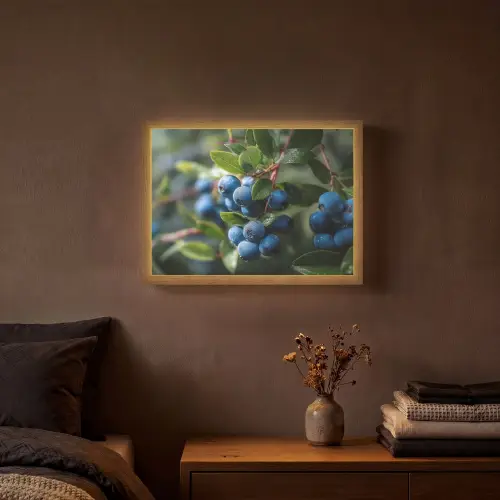 Blauwe bessen - Dauwdruppels - Natuurlijk licht Light Box met batterij (Wandlamp) middel -sfeer4