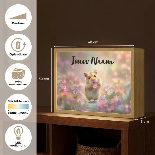 Hamster - Bloemen - Roze - Oranje Light Box met batterij (Wandlamp kind) middel -USP_websiteoverzichtNL