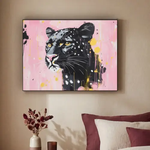 Zwart - Panter - Roze - Abstract Textielframe - compleet frame klein -sfeer1
