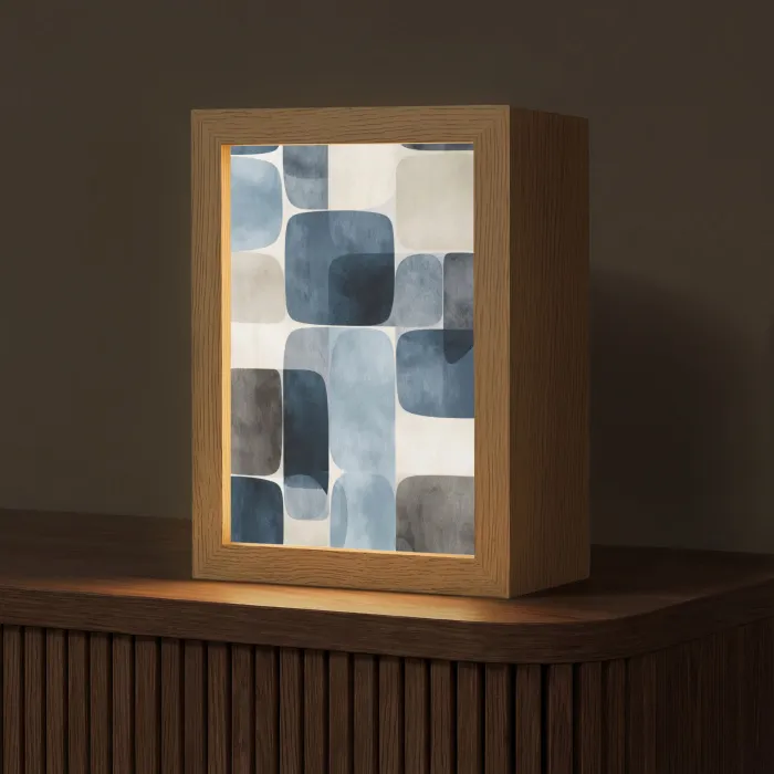 Patroon - Blauw - Vierkanten Light Box met kabel (Tafellamp) klein -z3d_website