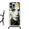 Portret - Vrouw - Penseelstreken - Goud Hoesje iPhone 16 Pro Max met koord klein -3d
