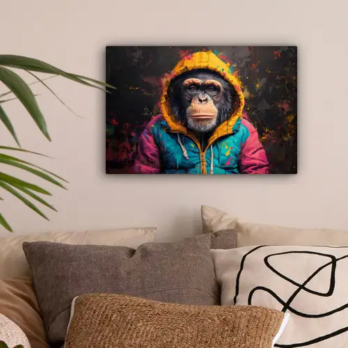 Graffiti - Chimpansee - Jas - Aap - Verf canvas 2cm klein -sfeer1