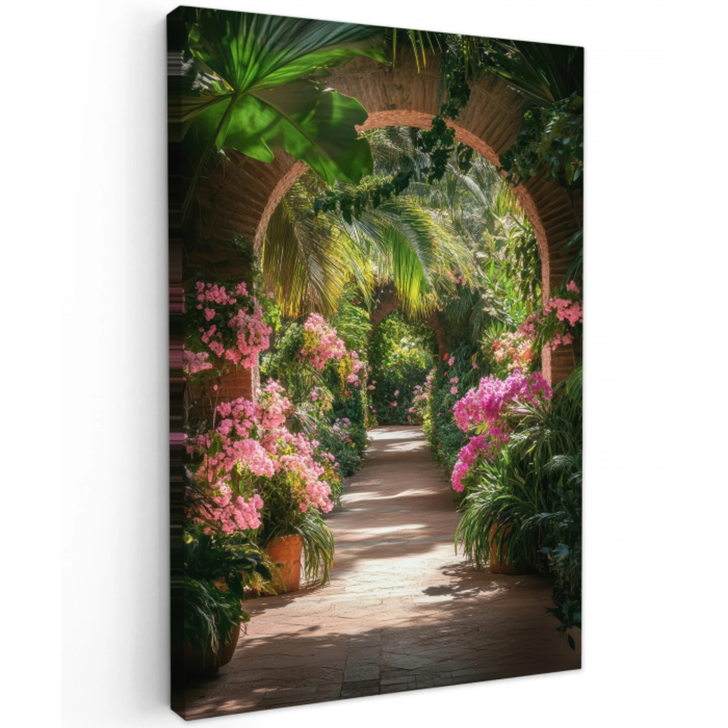 Doorkijk - Tropisch - Bloemen - Natuur Tuinposter op houten frame 2 cm dik klein -3d