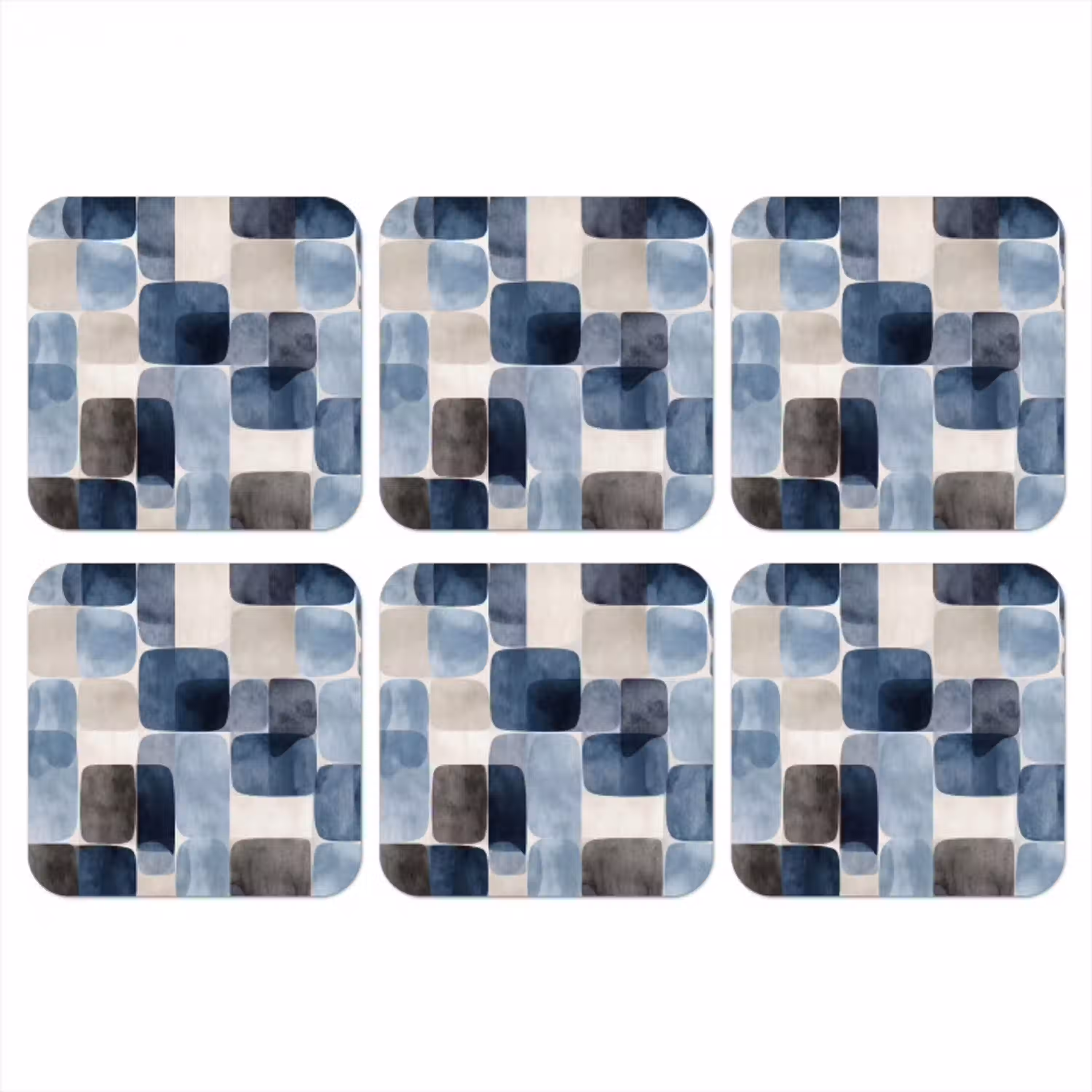 Patroon - Blauw - Vierkanten onderzetter kurk middel -3d