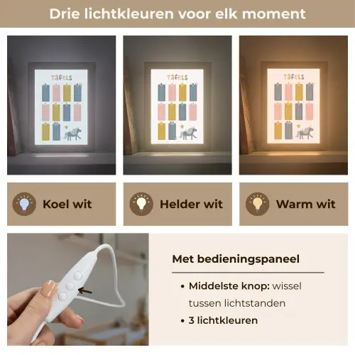 Tafels van vermenigvuldiging - Leren rekenen voor kinderen - Getallen oefenen - Cijfers - Eenhoorn Light Box met kabel (Wandlamp kind) klein -USP_lichtkleurNL