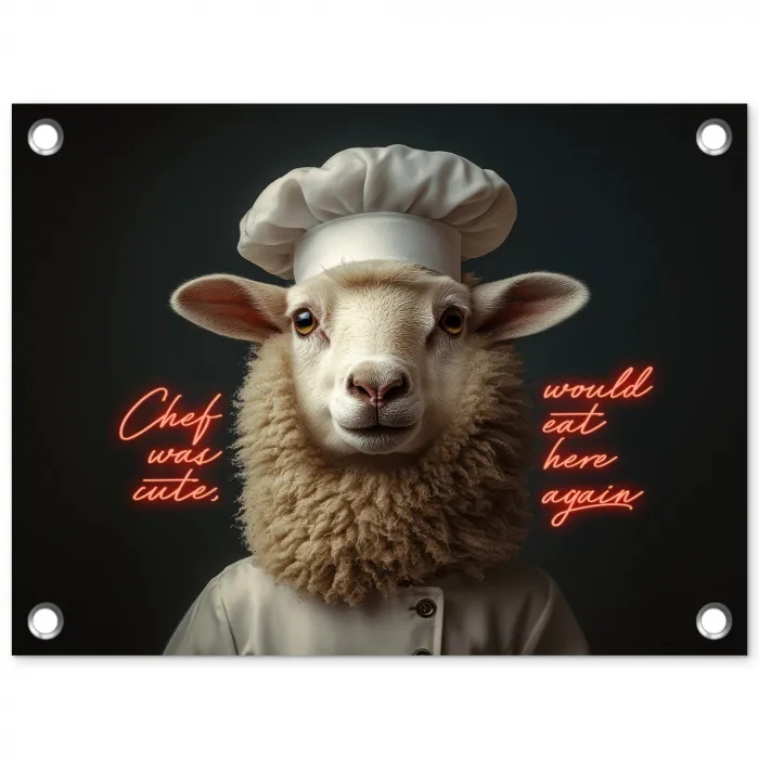 neon-schaap-koksmuts-5-4 tuinposter los doek klein -3d