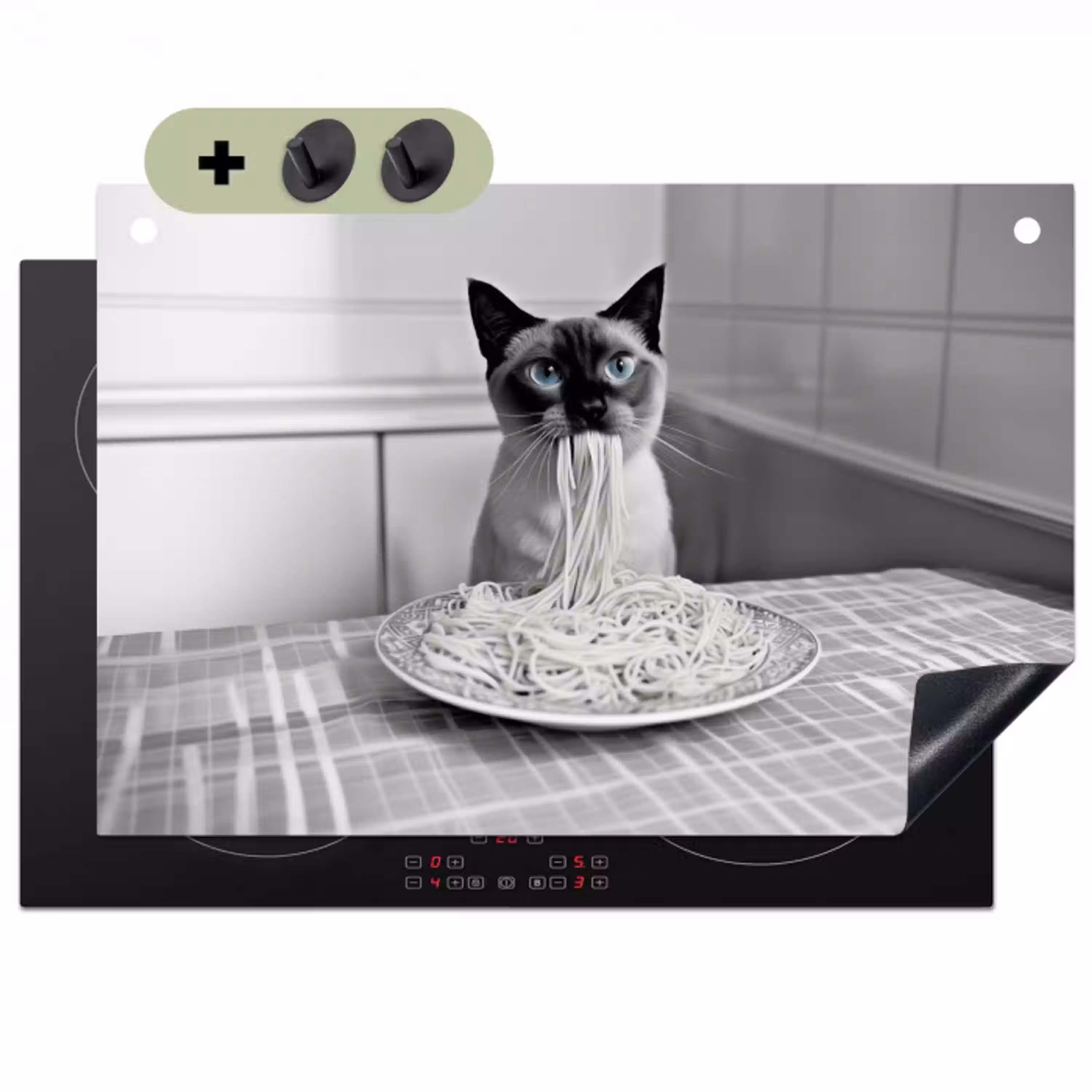 Kat - Siamees - Zwart Wit - Schattig - Dieren Inductie beschemer met haakjes klein -3d