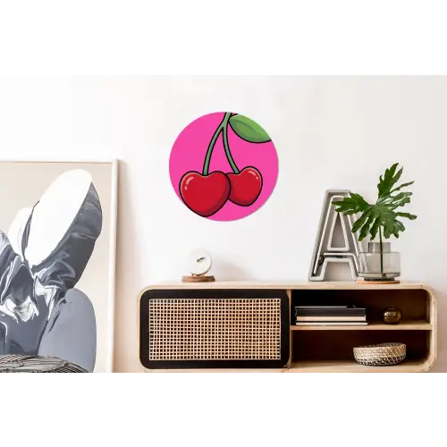 Kers - Roze - Fruit Wandcirkel aluminium klein -kantoor