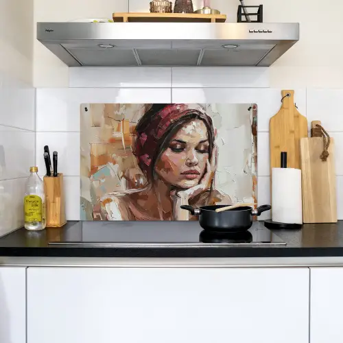 Vrouw - Verflook - Portret - Modern Inductie beschemer met haakjes klein -sfeer2