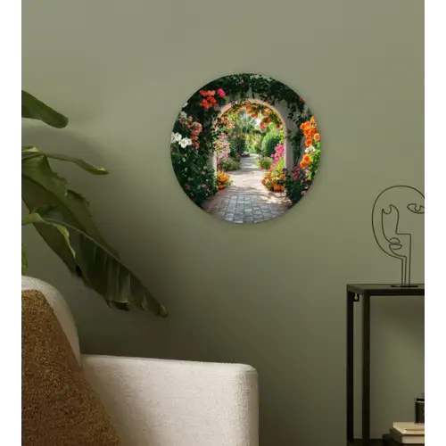Doorkijk - Bloemen - Natuur - Bloementuin Wandcirkel kunststof plaat 5mm dik klein -sfeer3