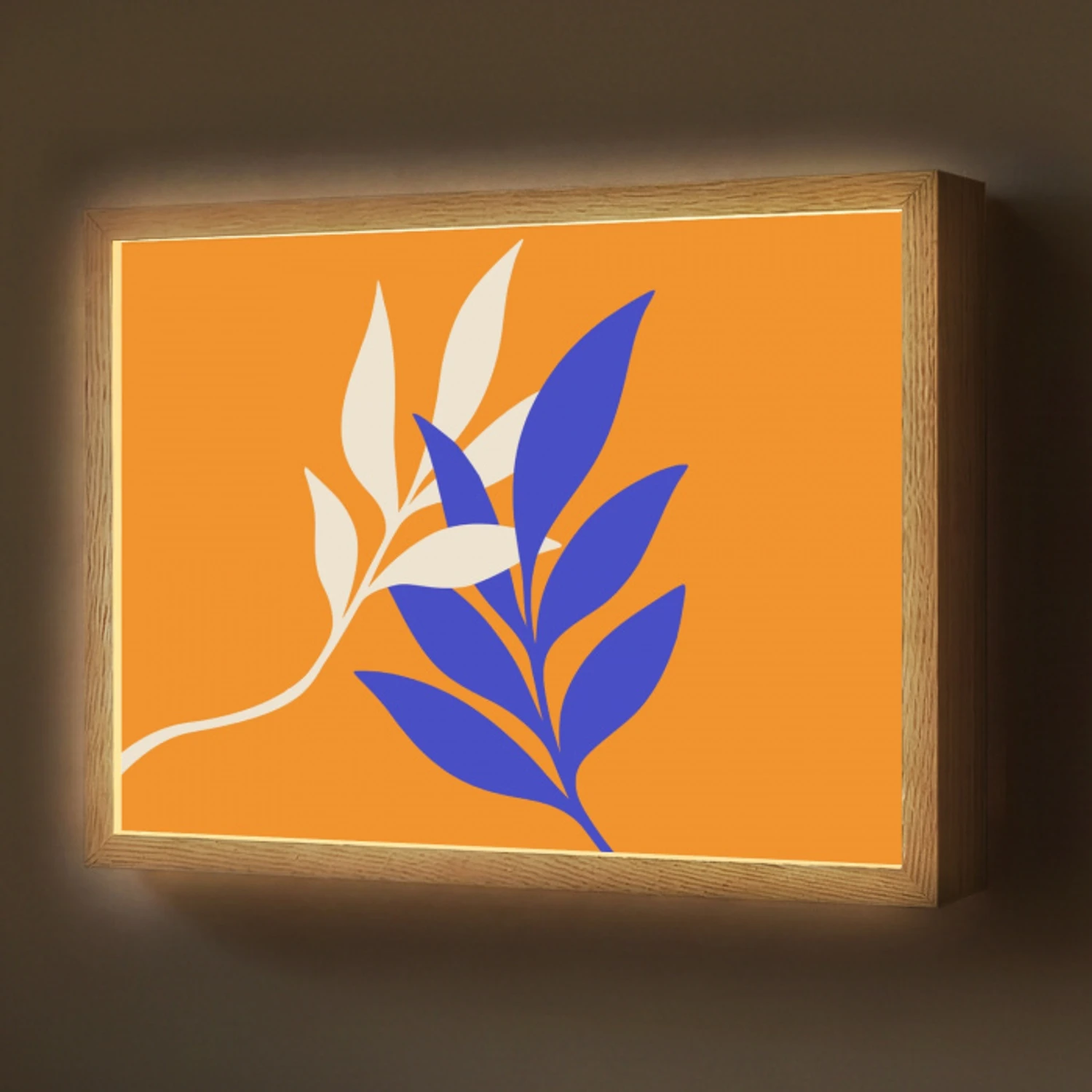 Takken - Bladeren - Minimalistisch - Blauw Light Box met batterij (Wandlamp) middel -z3d_website