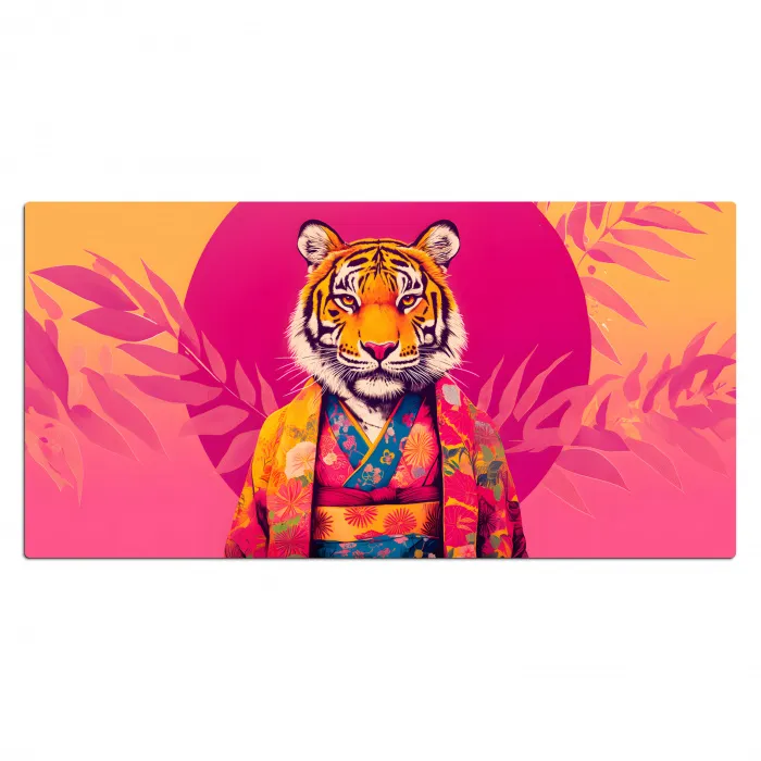 Tijger - Kimono - Planten - Roze Muismat XXL klein -3d_leeg
