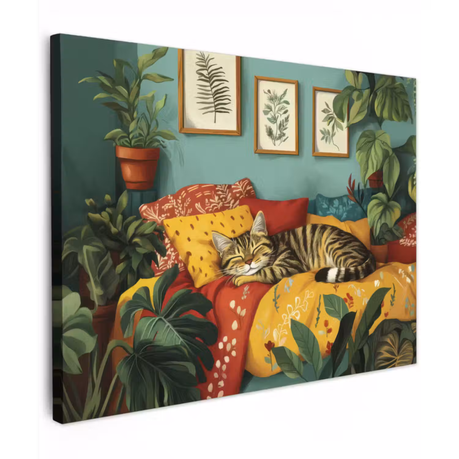 Canvas schilderij - Kat - Planten - Groen