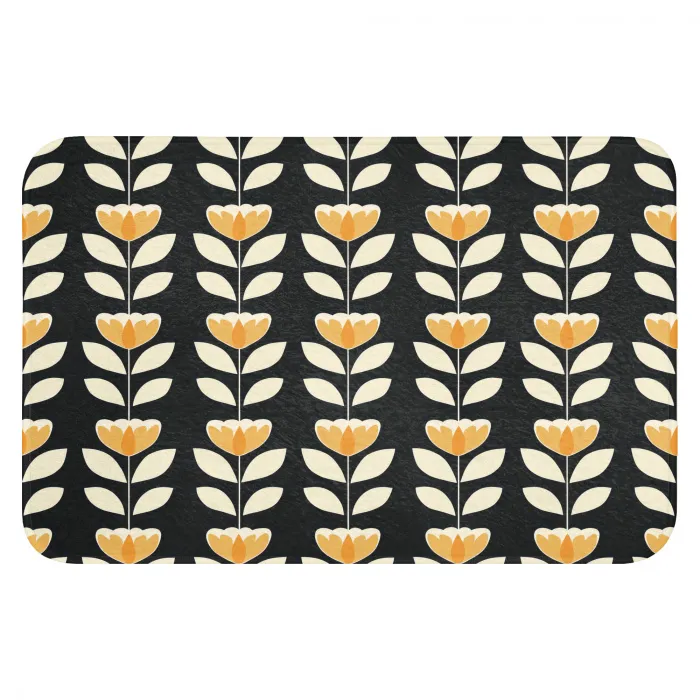 Retro - Bloem - Zwart - Okergeel Badmat klein 997 -3d