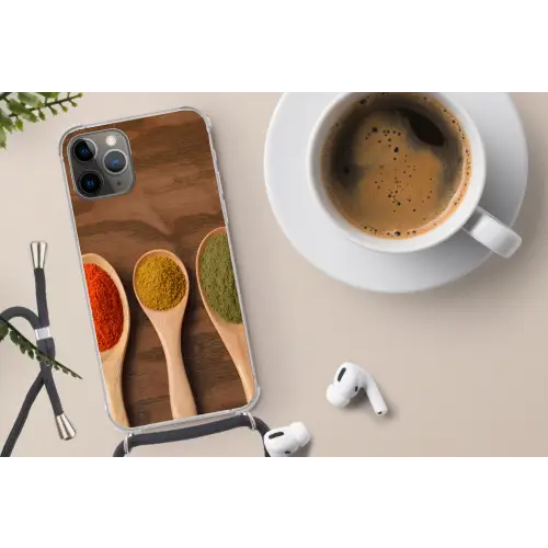 Pollepel - Kruiden - Eten - Specerijen - Tafel Hoesje iPhone 12 Pro met koord klein -oordop