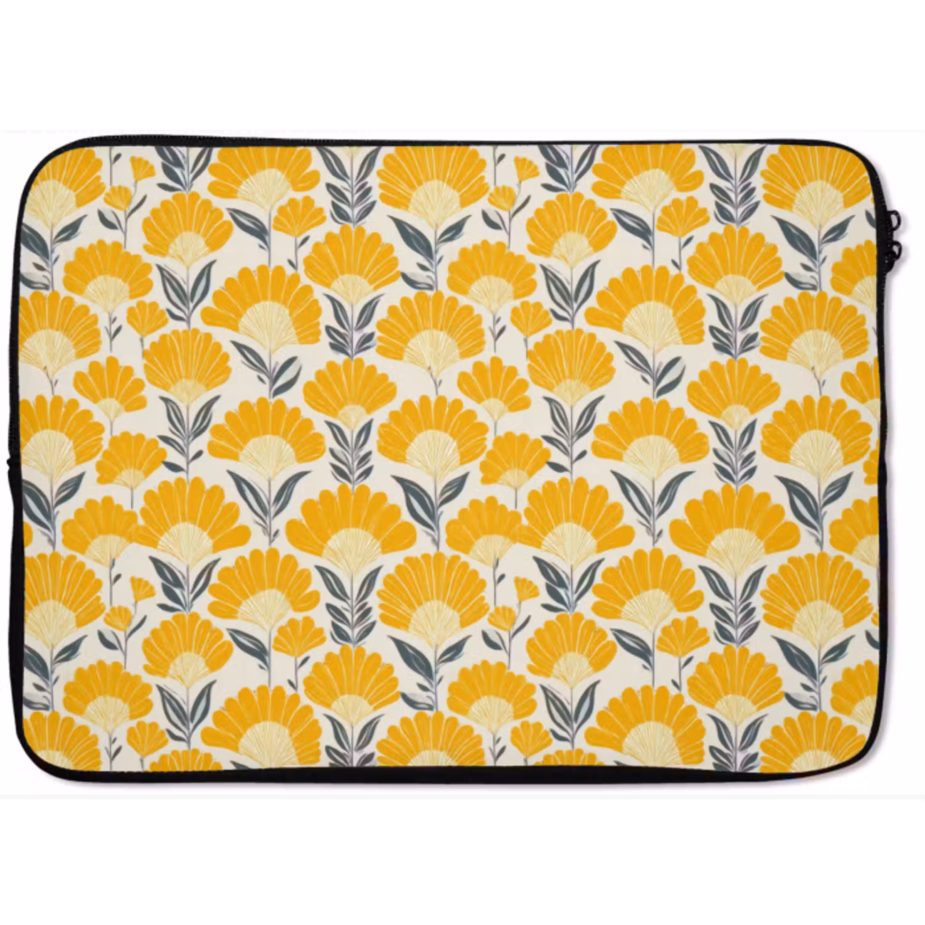 Bloemen - Retro - Botanisch - Okergeel - Grijs laptophoes neopreen klein 279 -zkaufland3dotto