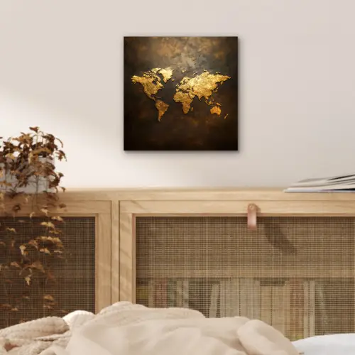 Wereldkaart - Goud - Roest aluminium wit klein -sfeer3
