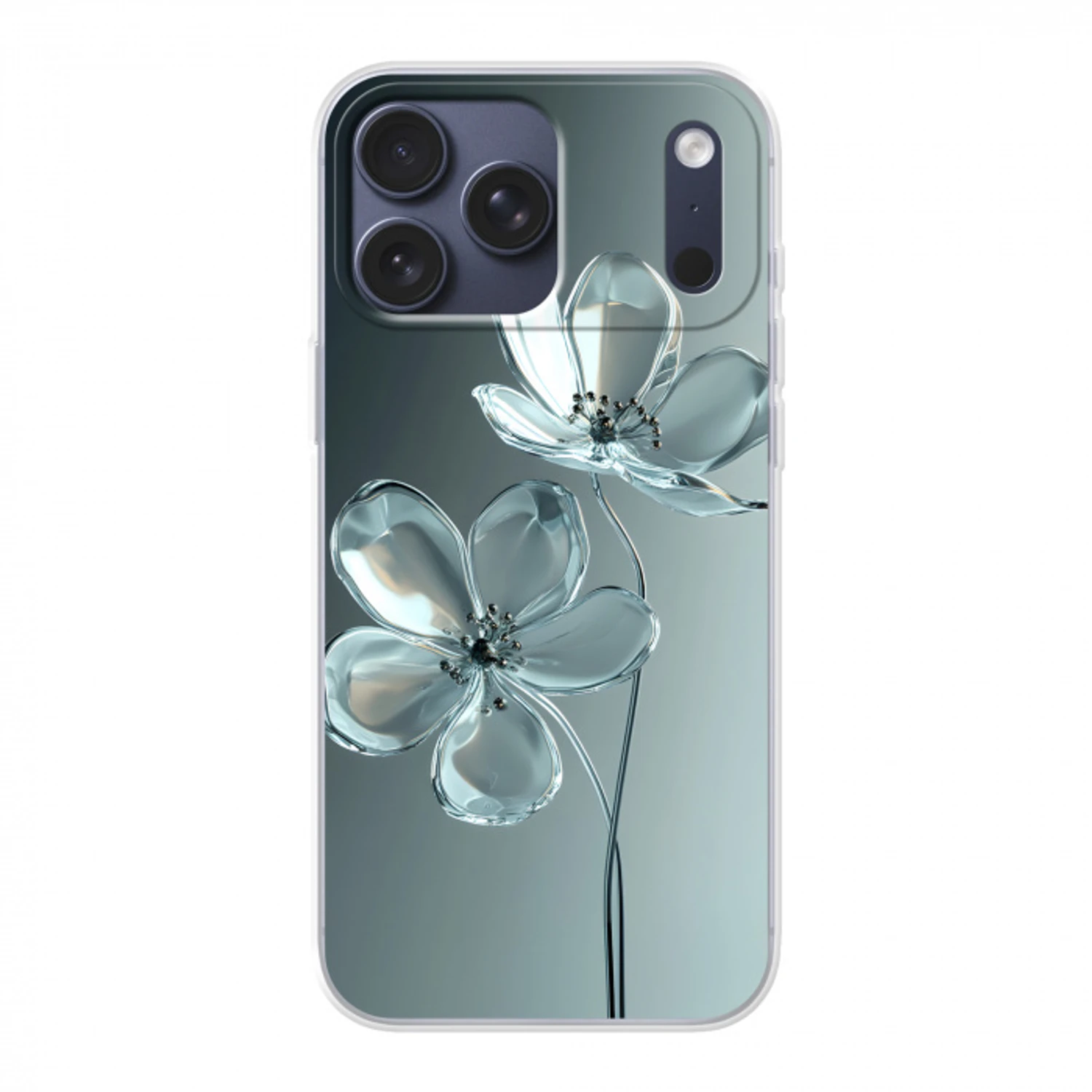 Kristal - Bloemen - Grijs Telefoonhoesje iPhone 17 Pro Max klein -3d