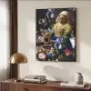 Melkmeisje - Johannes Vermeer - Bloemen Textielframe zwart klein -sfeer3