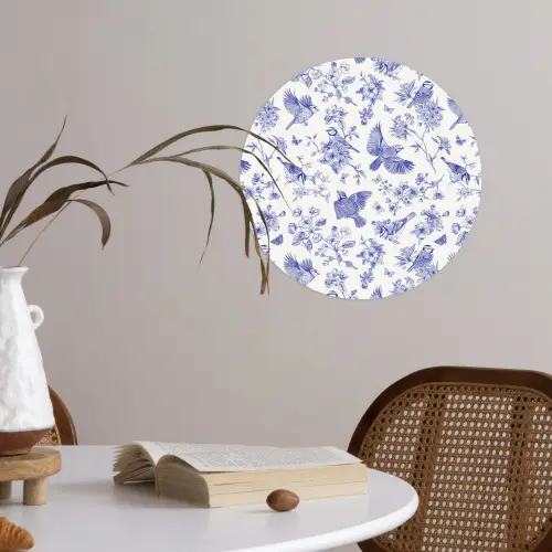 Birds - Flowers - Blue Wandcirkel behangsticker klein 186 -sfeer3