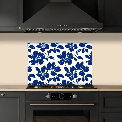 Floraal - Modern - Blauw keuken achterwand spatscherm klein 900 -sfeer1
