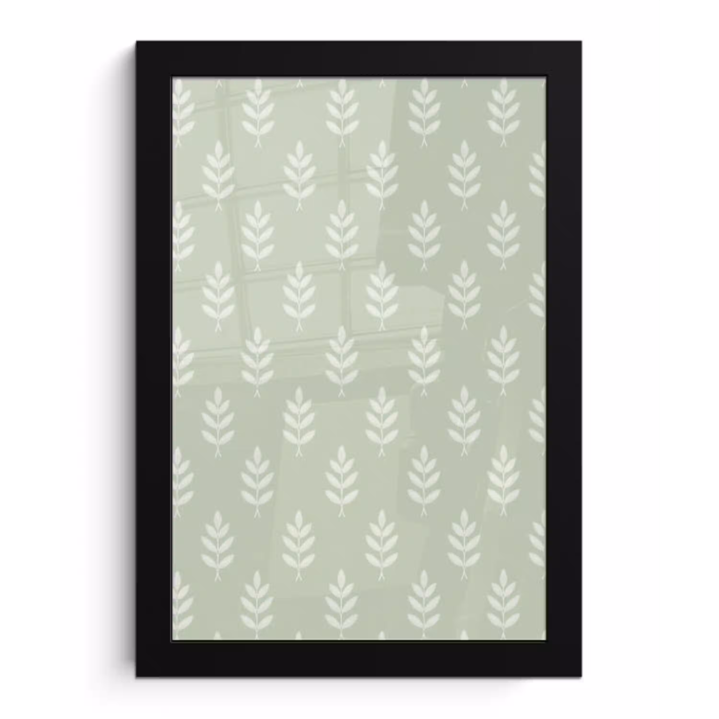 Saliegroen - Botanisch - Takjes - Minimalistisch - Patroon fotolijst zwart zonder passe partout klein 224 -3d