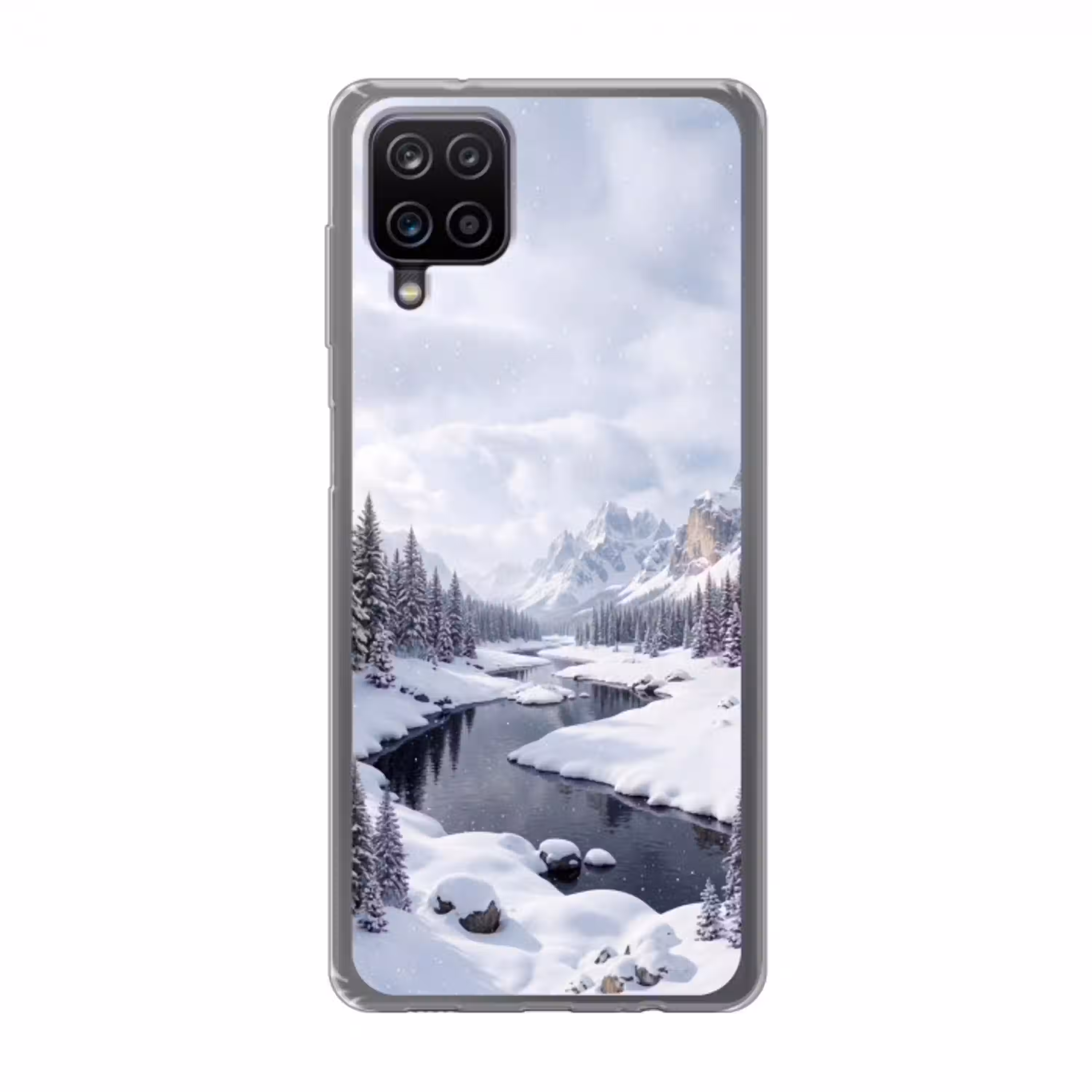 Sneeuwlandschap - Bergen - Rivier - Winter Telefoonhoesje Samsung Galaxy A12 klein -3d
