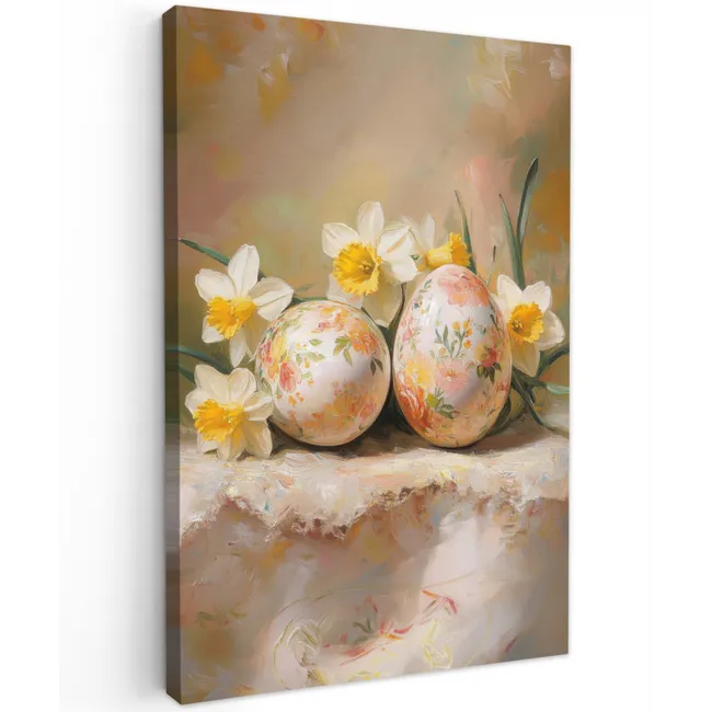 Bloemen - Eieren - Geschilderd Tuinposter op houten frame 2 cm dik klein -3d