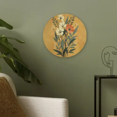 Bladeren - Boeket - Bloemen - Geel Akoestische PET Vilt - Rond klein -sfeer2