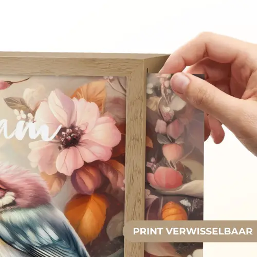Vogels - Bloemen - Roze - Pastel Light Box met batterij (Wandlamp kind) middel -USP_websiteprintNL