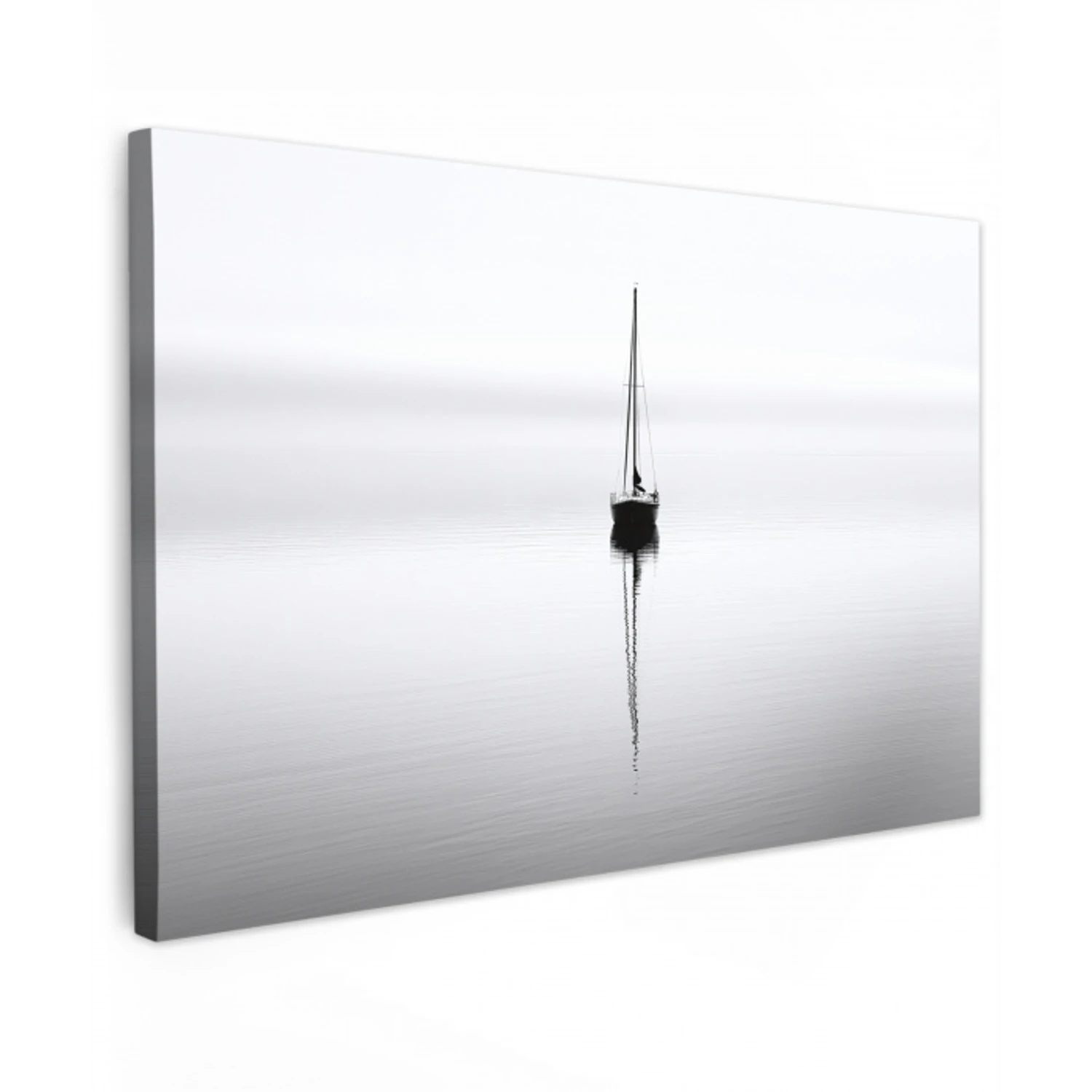 Zeilboot - Zwart - Water - Silhouet Tuinposter op houten frame 2 cm dik klein -3d