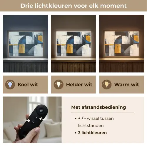 Abstract - Vormen - Goud - Blauw - Geometrisch Light Box met batterij (Wandlamp) middel -USP_lichtkleurNL