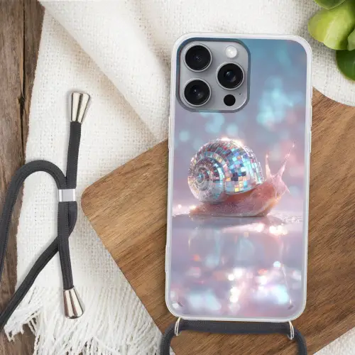 Slak - Disco - Mozaïek - Blauw Hoesje iPhone 16 Pro Max met koord klein -sfeer4