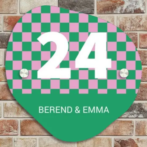 Groen - Roze - Blokjes - Klassiek Naambord Organisch middel -sfeer10
