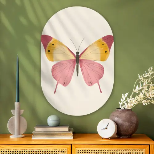 Vlinder - Illustratie - Roze Wandcirkel Ovaal Glas middel -sfeer2