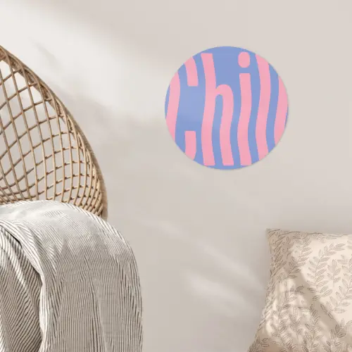 Chill - Roze - Blauw - Golvend Wandcirkel behangsticker klein -sfeer4
